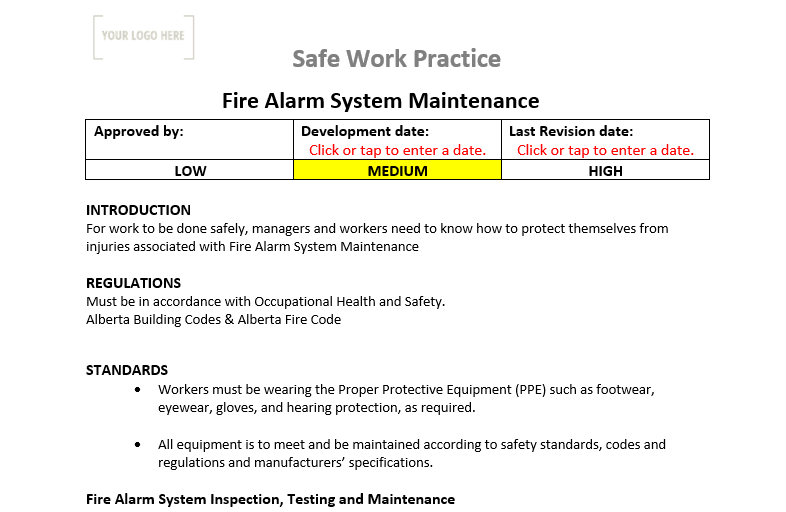 Fire Alarm Systems Safe Work Practice
