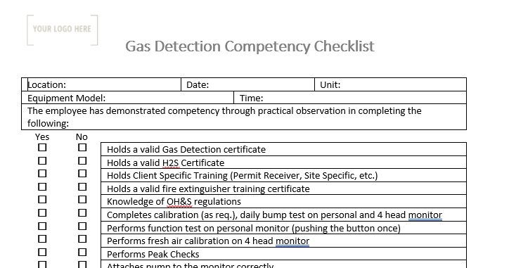 Gas Detection Checklist.pdf Gas Detection Competency Checklist – Stallion Safety, Training
