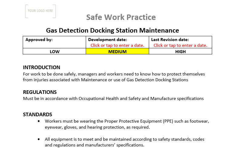 Gas Detection Docking Station Maintenance Safe Work Practice