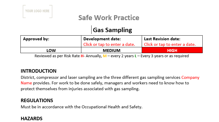 Gas Sampling Safe Work Practice