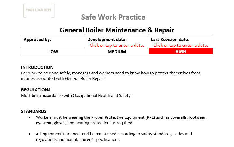 General Boiler Maintenance Safe Work Practice