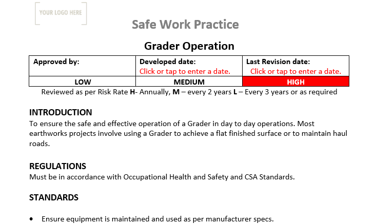 Grader Operation Safe Work Practice