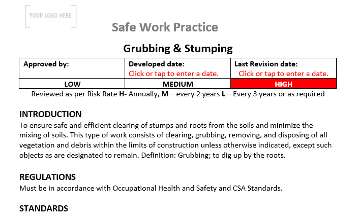 Grubbing & Stumping Safe Work Practice