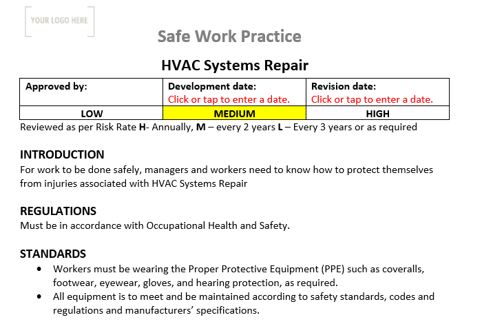 HVAC System Repair & Maintenance Safe Work Practice