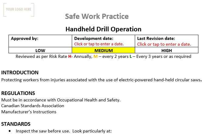 Handheld Drill Operation Safe Work Practice
