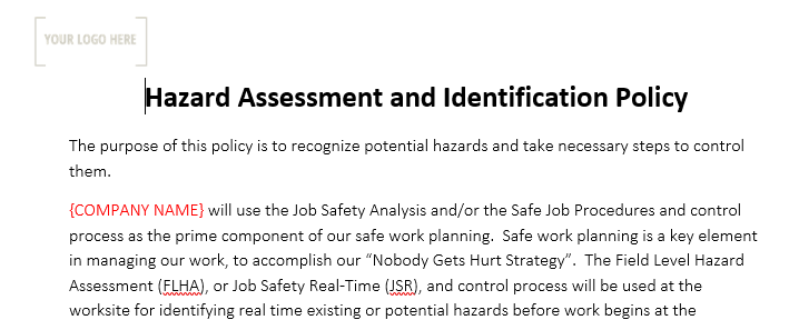 Hazard Identification Assessment Policy