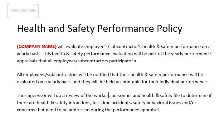 Health and Safety Performance Policy