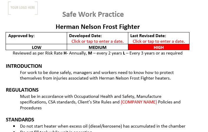 Herman Nelson Heater Safe Work Practice