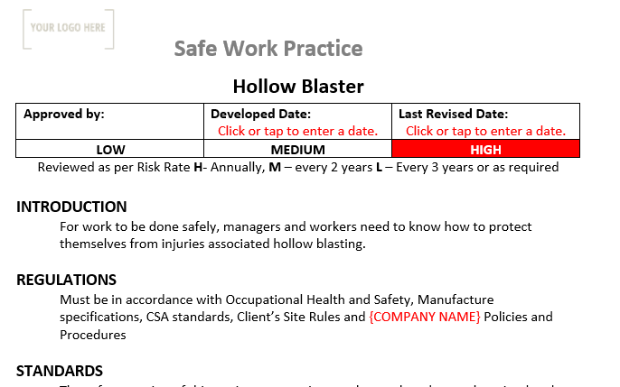 Hollow Blaster Safe Work Practice