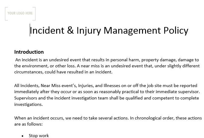 Incident and Injury Management Policy