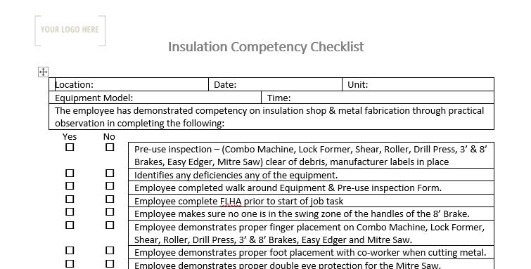 Insulation Brake 3’ & 8’ Competency Checklist