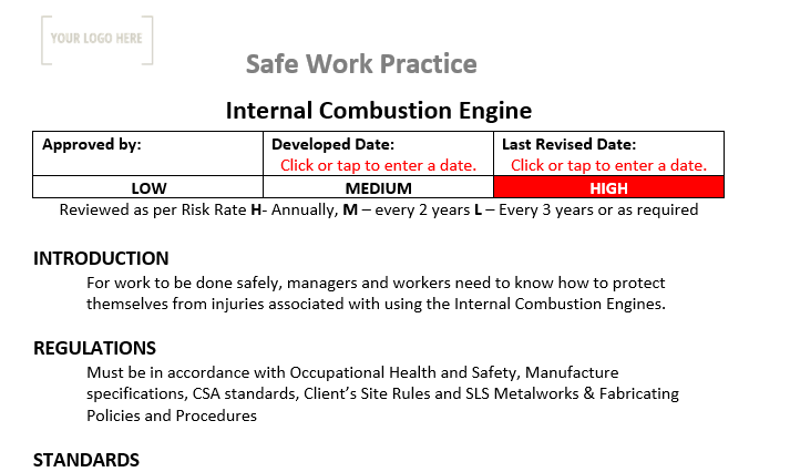 Internal Combustion Engine Safe Work Practice