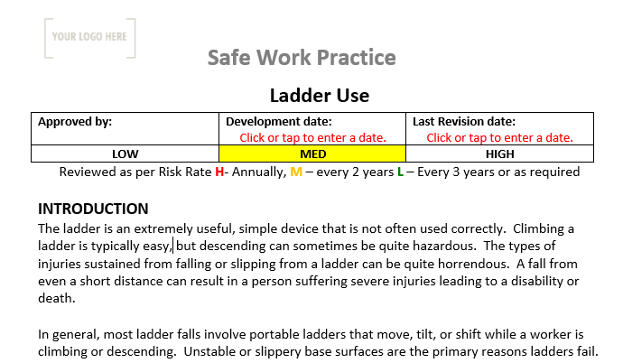 Ladder Use Safe Work Practice