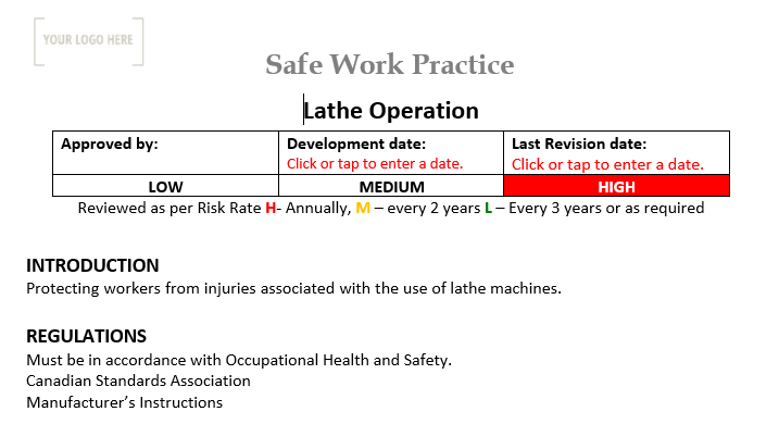 Lathe Operation Safe Work Practice