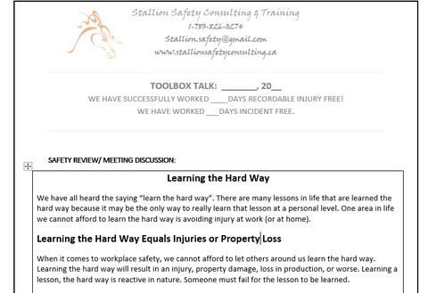 Learning the Hard Way Toolbox Meeting – Stallion Safety, Training & Swag