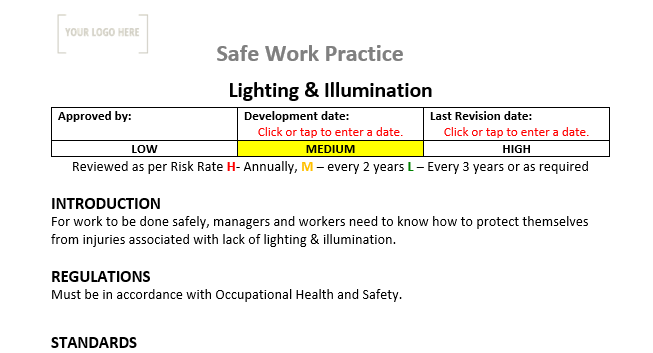 Lighting & Illumination Safe Work Practice