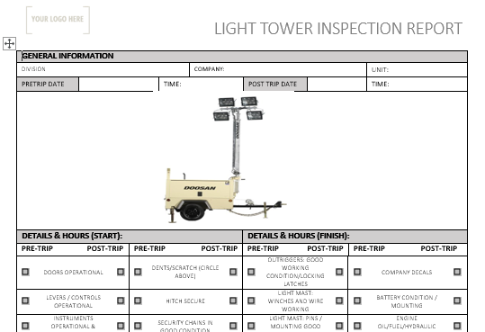 Light Towers Pre Use Inspection