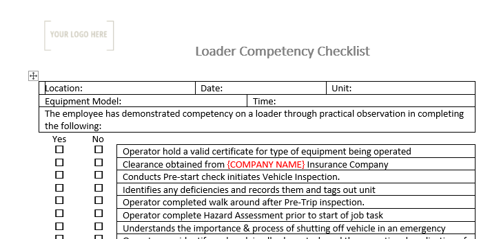 Loader Competency Checklist