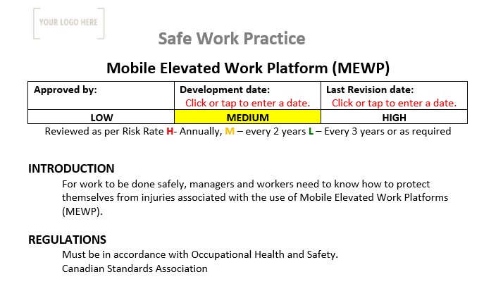 Mobile Elevated Work Platforms Safe Work Practice
