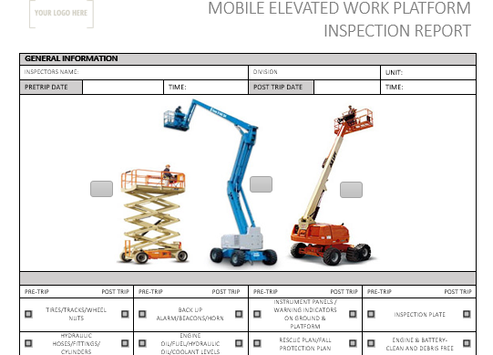 For Elevated Work Platforms Inspection Sheets RTITB Test Marking