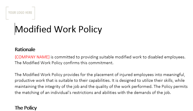 Modified Work Policy