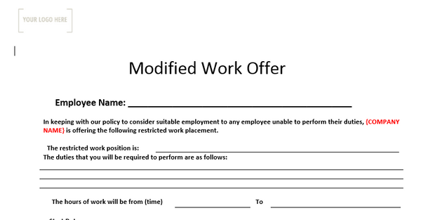 Offer of Modified Work – Stallion Safety, Training