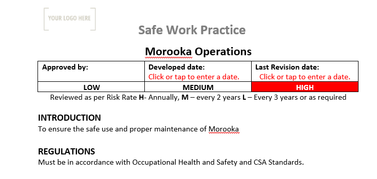 Morooka  Operations Safe Work Practice