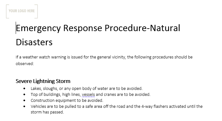 Emergency Response Procedure – Natural Disasters