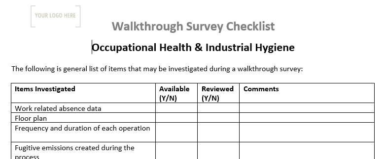 Occupational Health & Industrial Hygiene Safe Work Practice