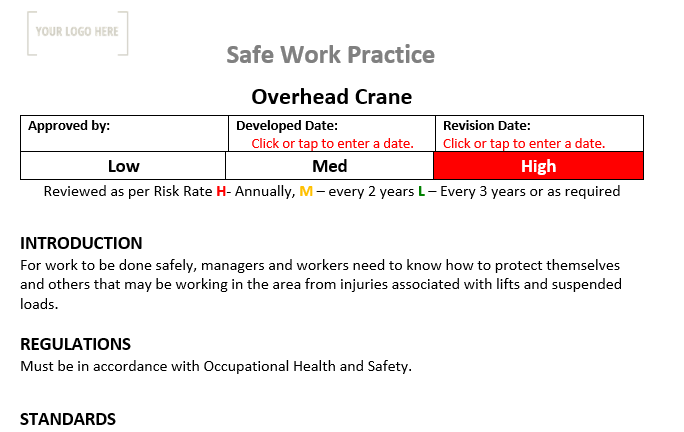 Overhead Crane Safe work Practice Safe Work Practice