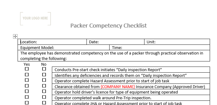Packer Competency Checklist