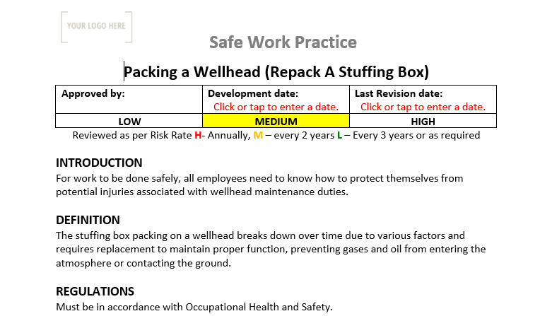 Packing a Well Head Safe Work Practice