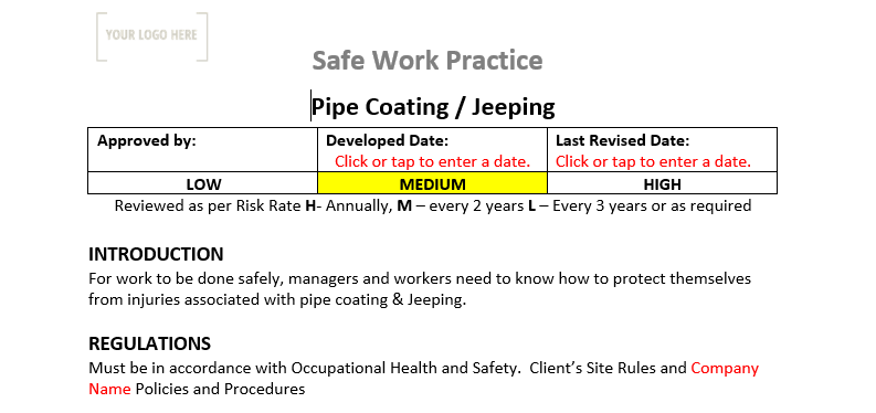 Pipe Coating & Jeeping Safe Work Practice