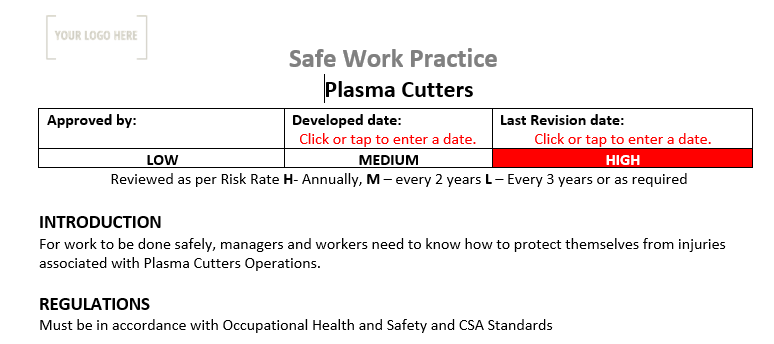 Plasma Cutters Safe Work Practice