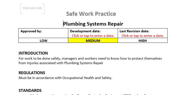 Plumbing Systems Maintenance & Repair Safe Work Practice