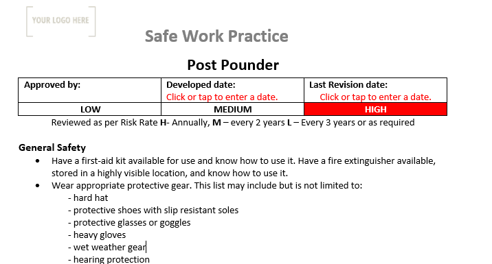 Post Pounder Safe Work Practice