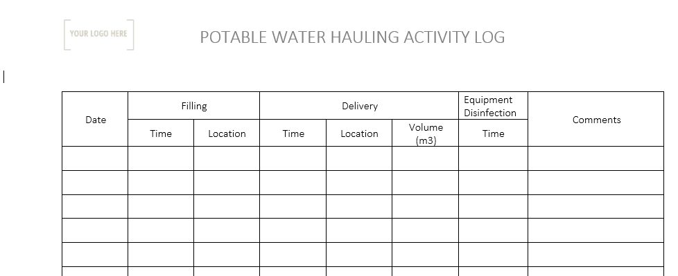 Potable Water Hauling Safe Work Practice