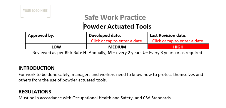 Powder Actuated Tools Safe Work Practice