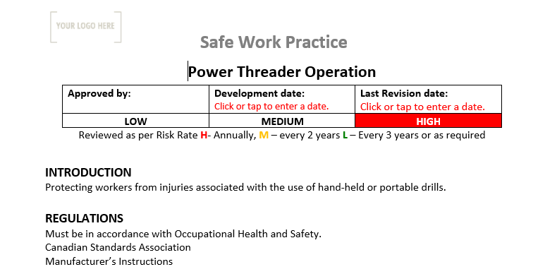 Power Threader Operation Safe Work Practice