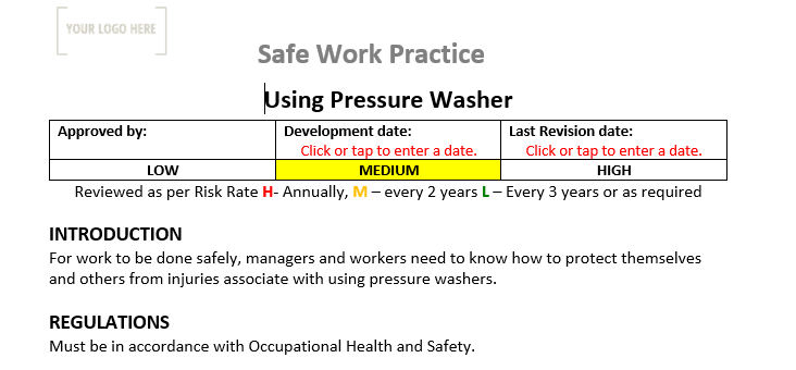 Pressure Washers Safe Work Practice