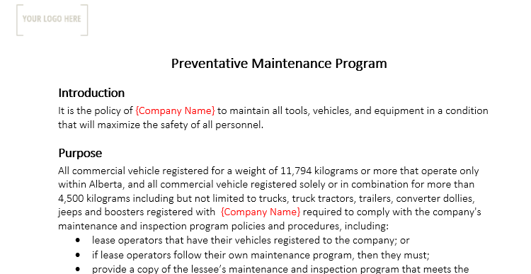 Preventative Maintenance Program
