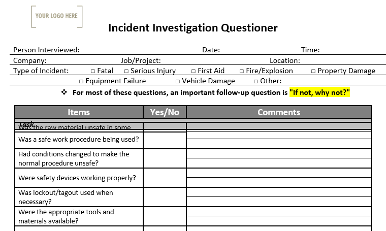 Ingestigation Question Incident Investigation Interview Questions – Stallion Safety, Training