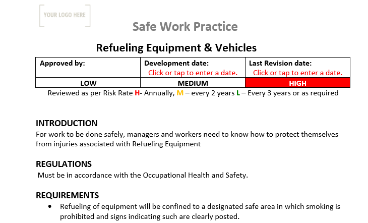 Refueling Equipment Safe Work Practice