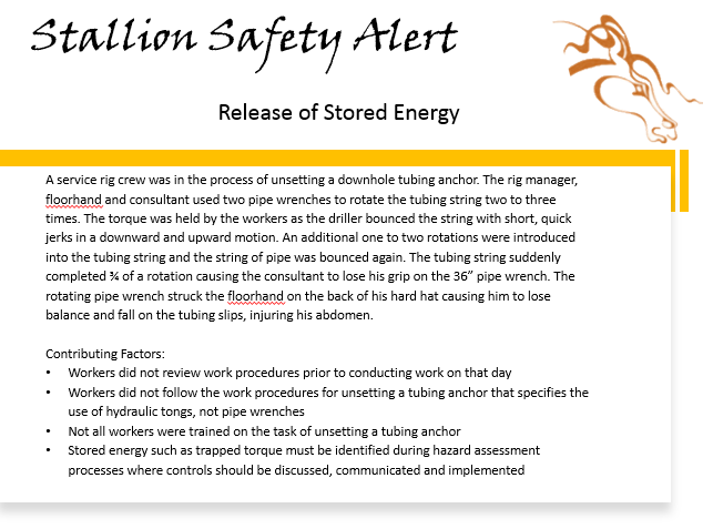 Release of Stored Energy Safety Alert