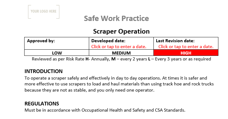 Scraper Operation Safe Work Practice