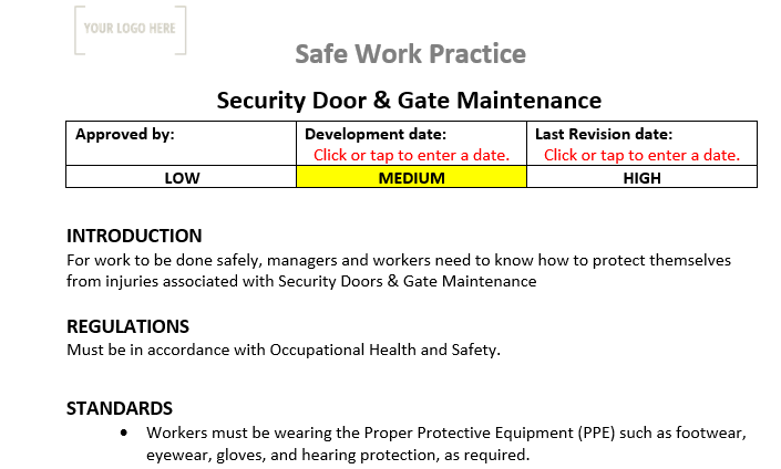 Security Door & Gate Maintenance Safe Work Practice