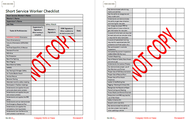 SSW Checklist – Safety Watch – Stallion Safety, Training