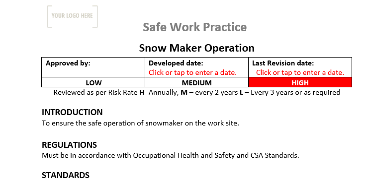 Snow Maker Operation Safe Work Practice