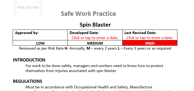 Spin Blast Safe Work Practice