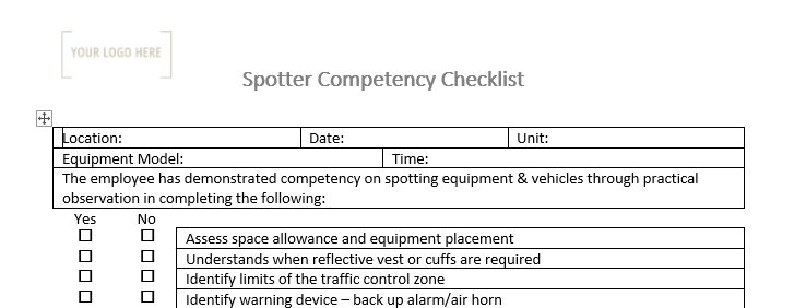 Spotter Competency Checklist